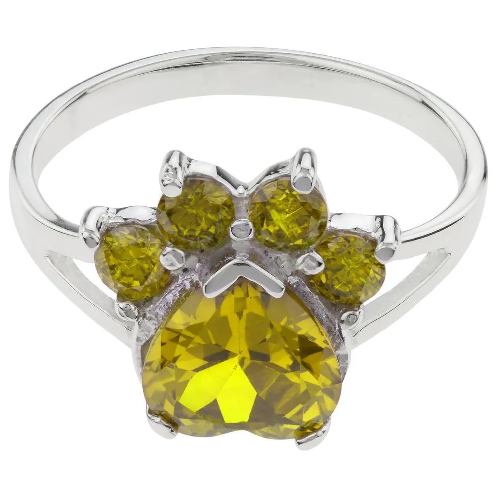 Paw Print Birthstone Sterling Ring | Fair Trade