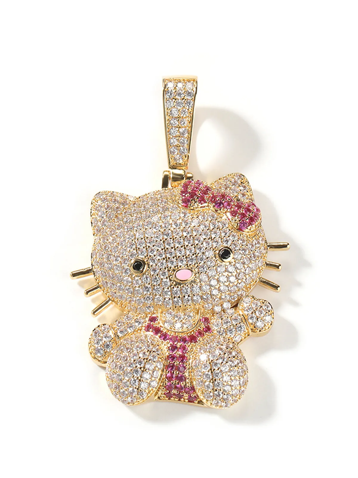 Pink Butterfly Kitty Diamond Pendant Necklace