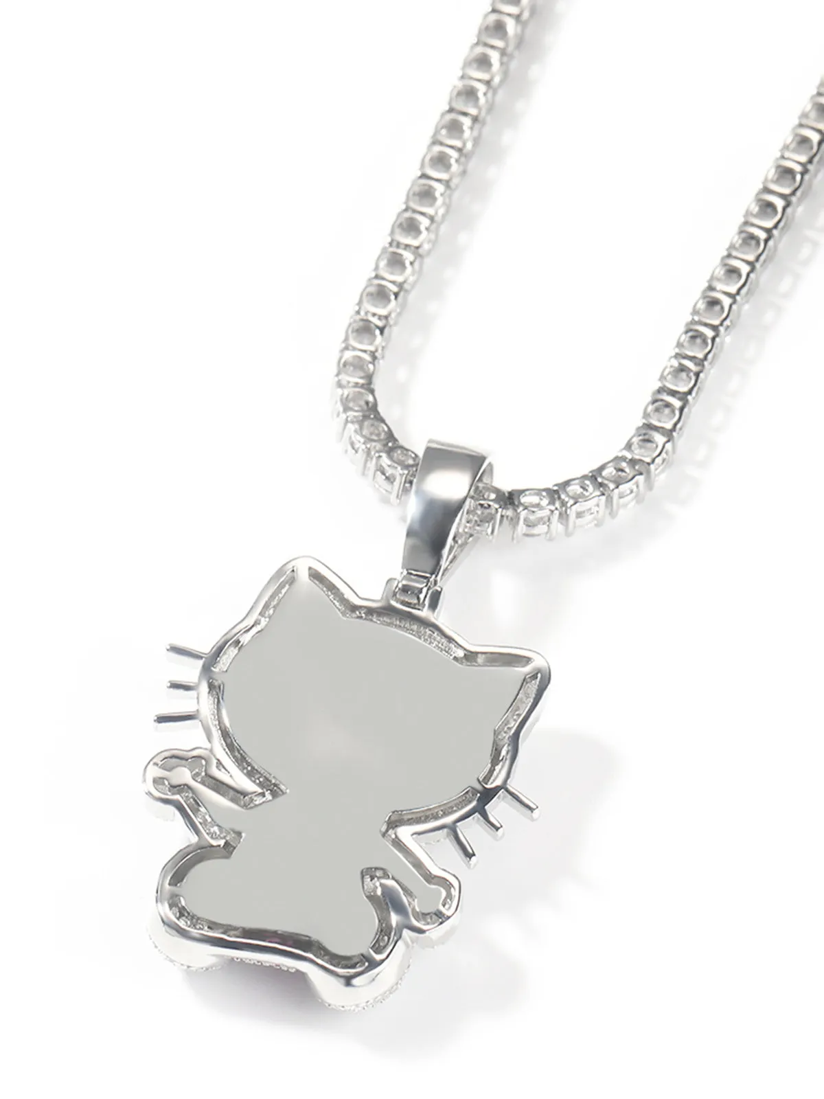 Pink Butterfly Kitty Diamond Pendant Necklace