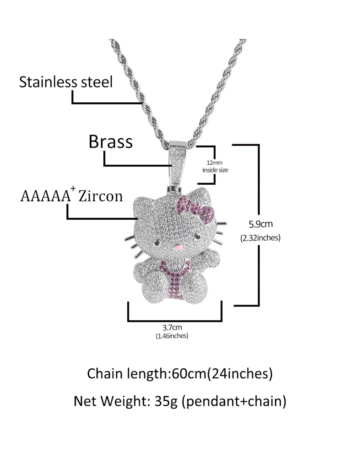 Pink Butterfly Kitty Diamond Pendant Necklace