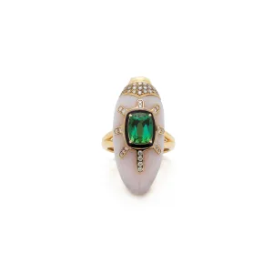 Pink Opal Scarab Ring with Green Tourmaline