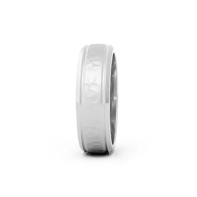 Platinum Hammered Outside Groove with Beveled Edge 6mm Wedding Band