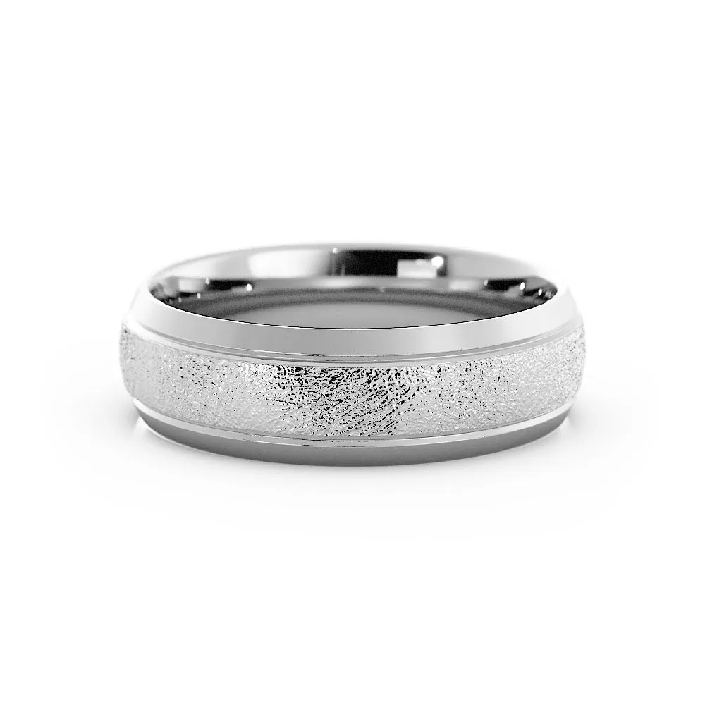 Platinum Scratch Domed with Beveled Edge 6mm Wedding Band