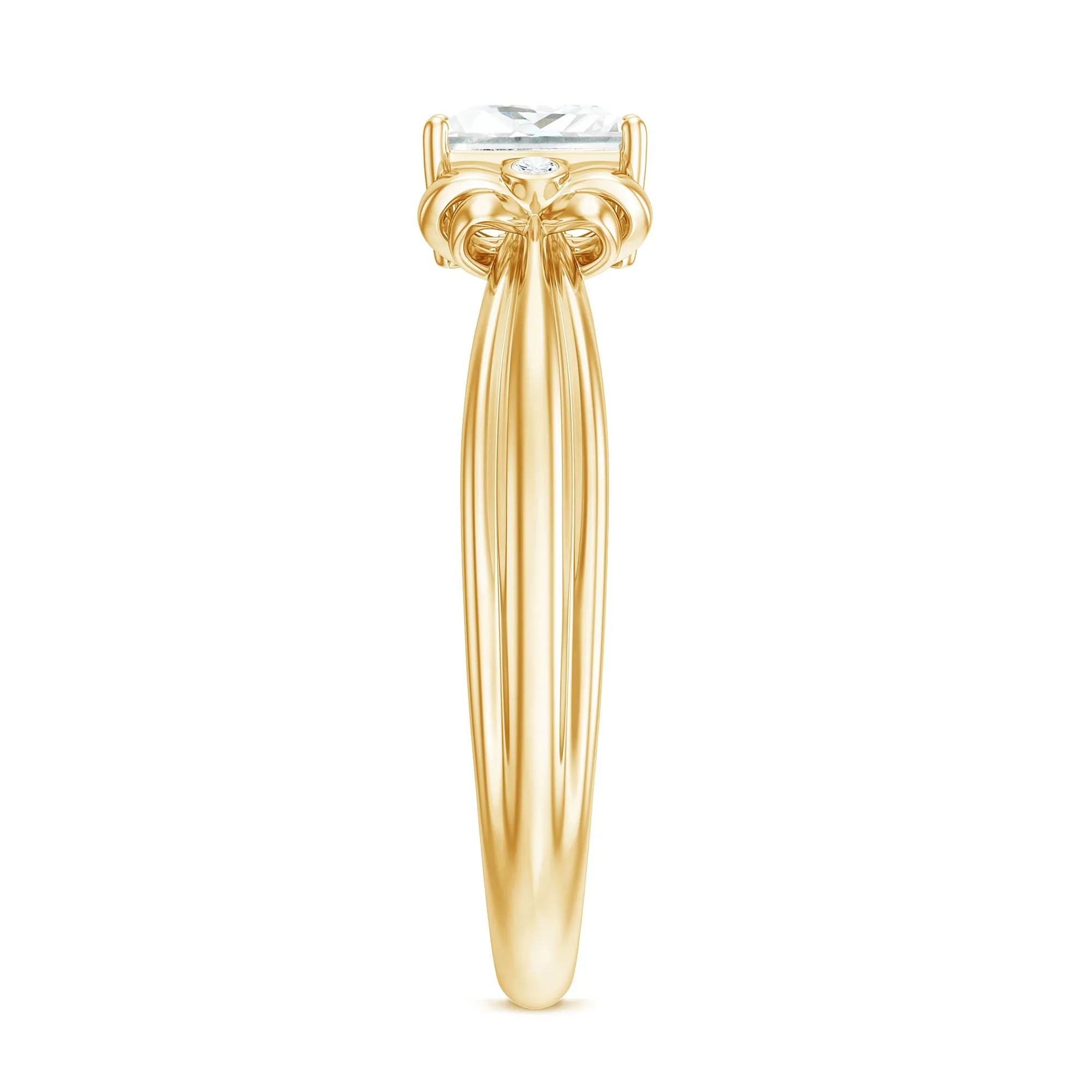 Princess Cut Moissanite Solitaire Engagement Ring with Bow