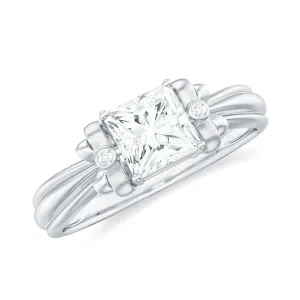 Princess Cut Moissanite Solitaire Engagement Ring with Bow