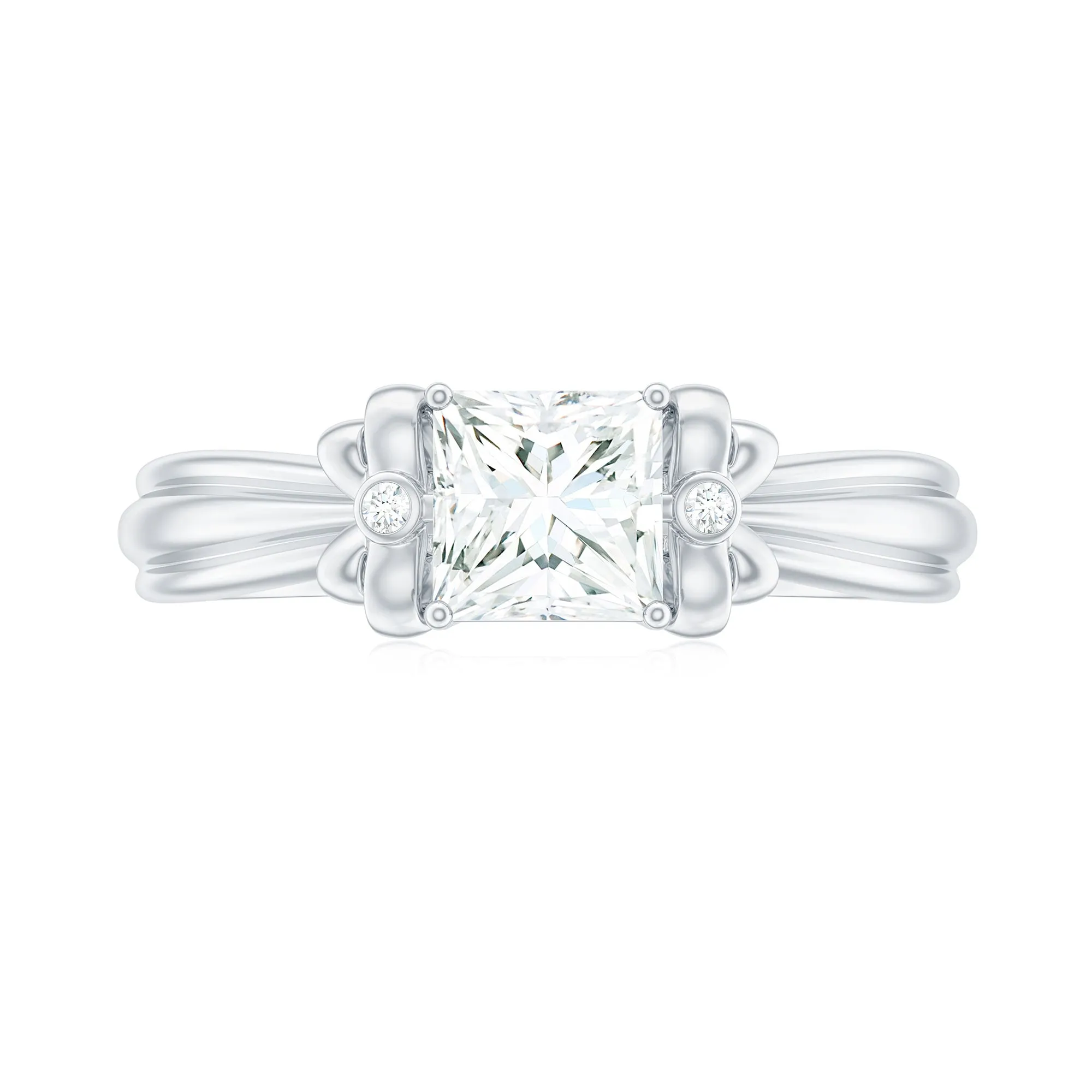 Princess Cut Moissanite Solitaire Engagement Ring with Bow
