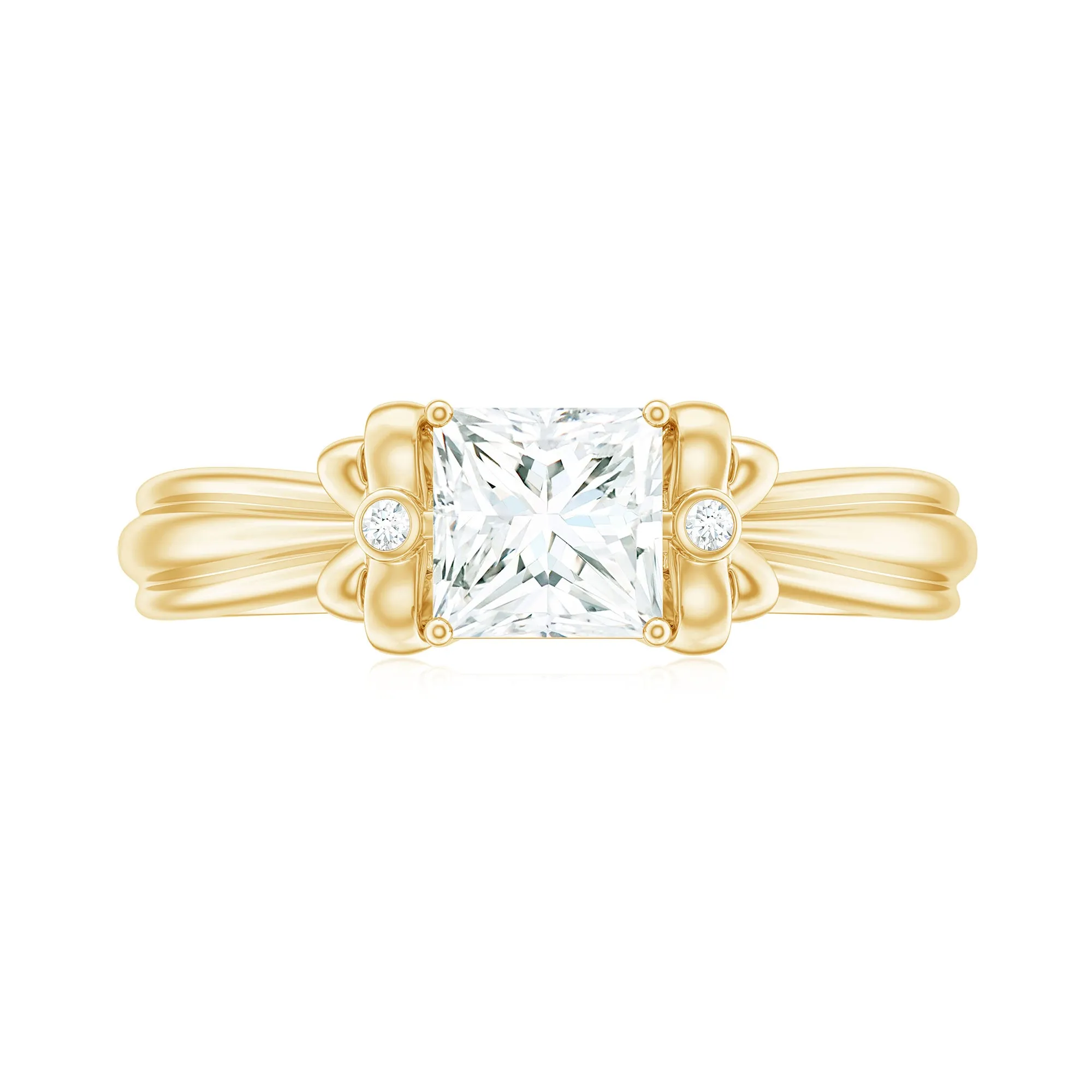 Princess Cut Moissanite Solitaire Engagement Ring with Bow
