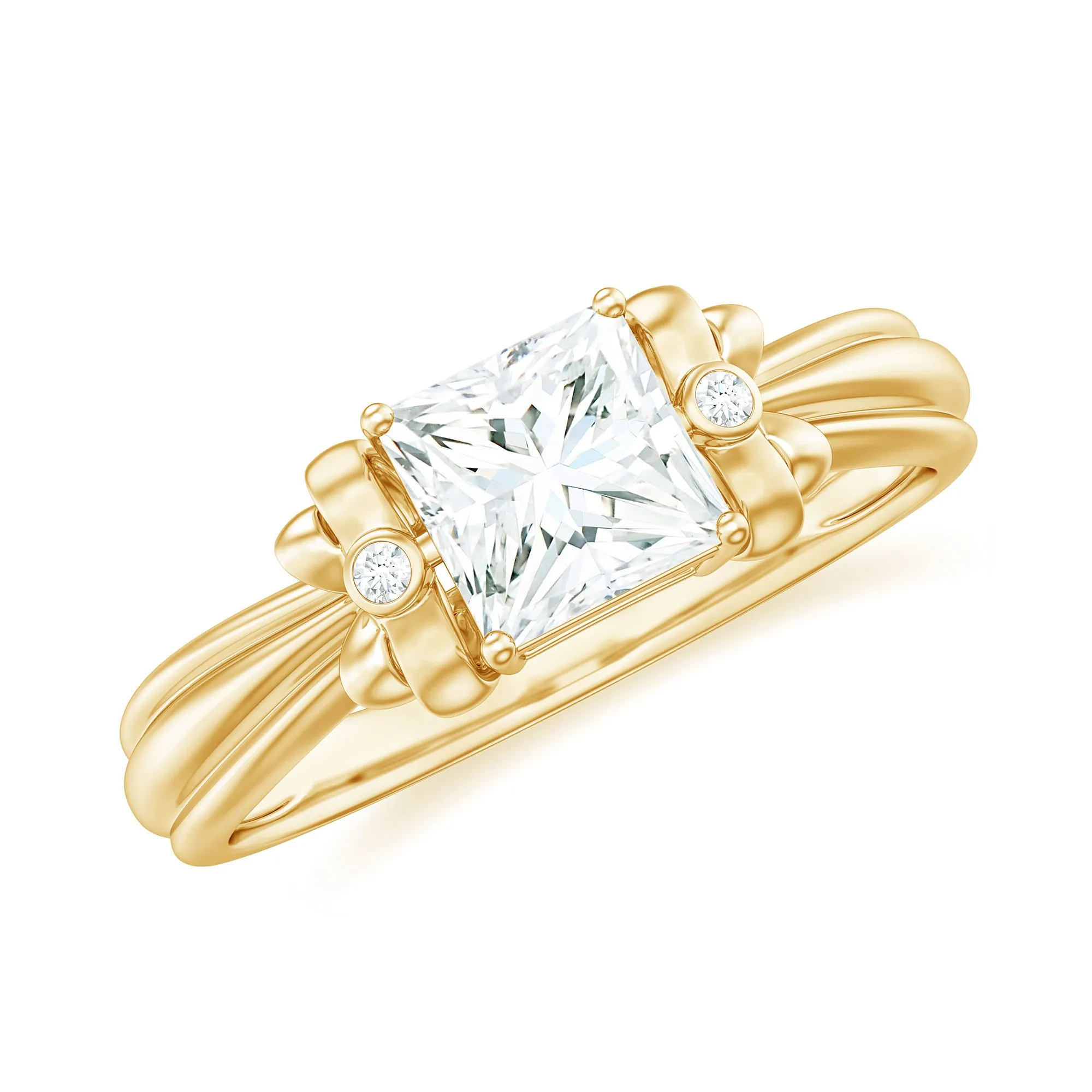 Princess Cut Moissanite Solitaire Engagement Ring with Bow