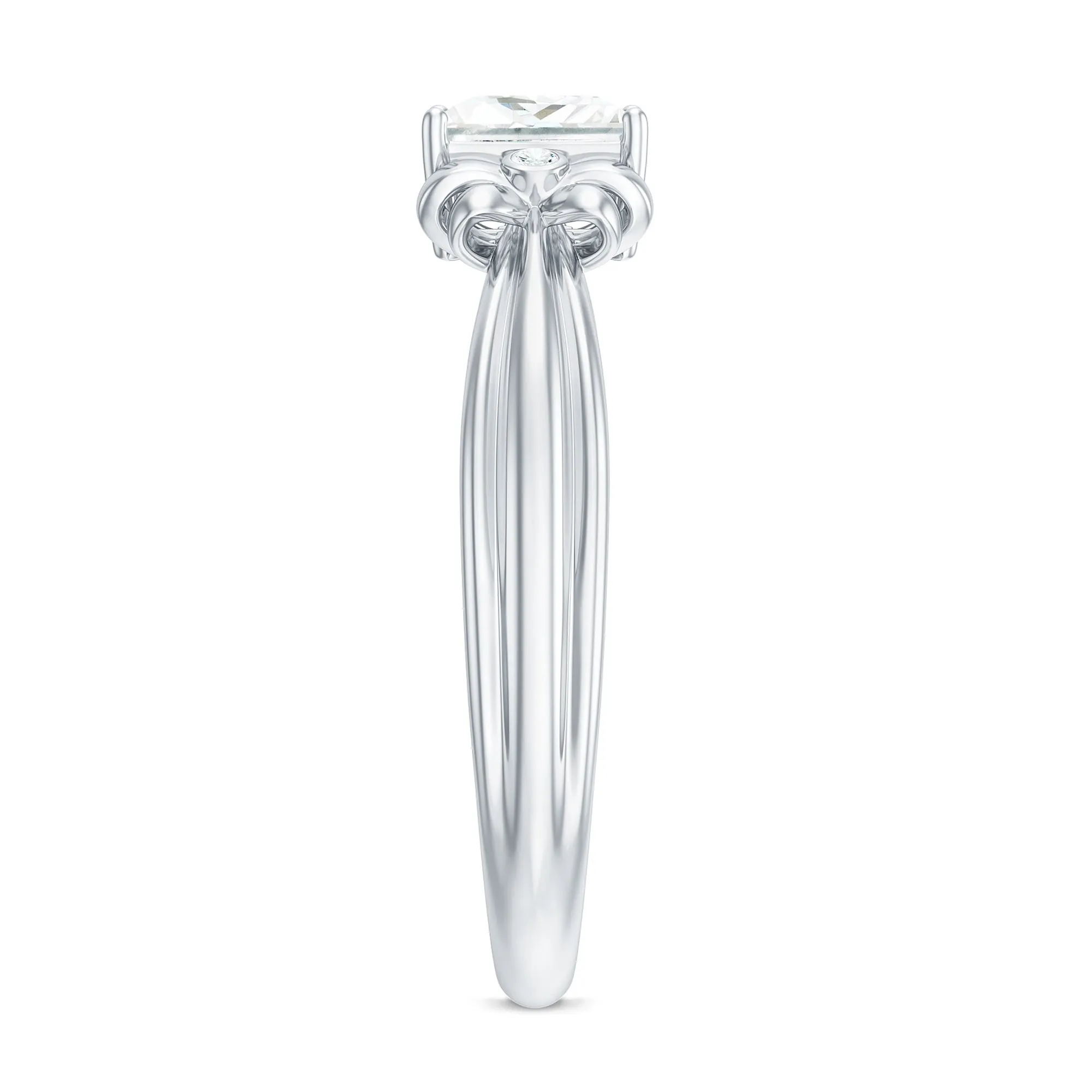 Princess Cut Moissanite Solitaire Engagement Ring with Bow