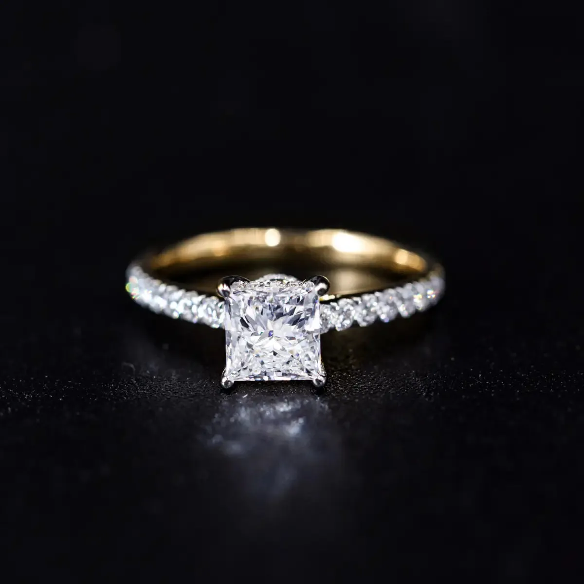 Princess Shape Solitaire With Double Hidden Halo Ring