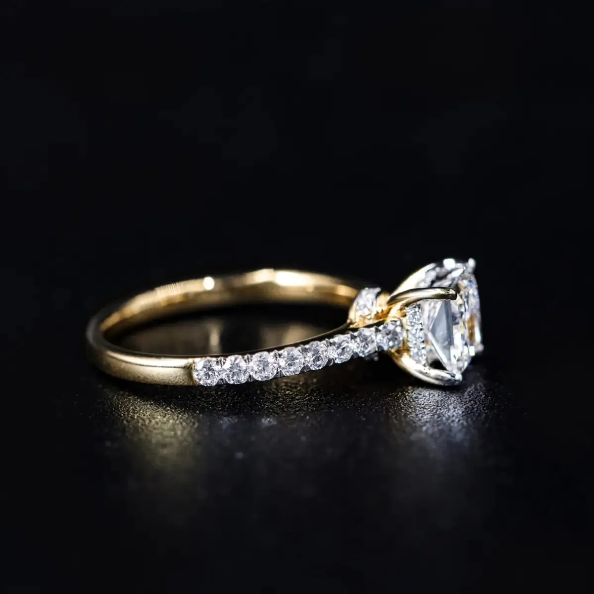 Princess Shape Solitaire With Double Hidden Halo Ring