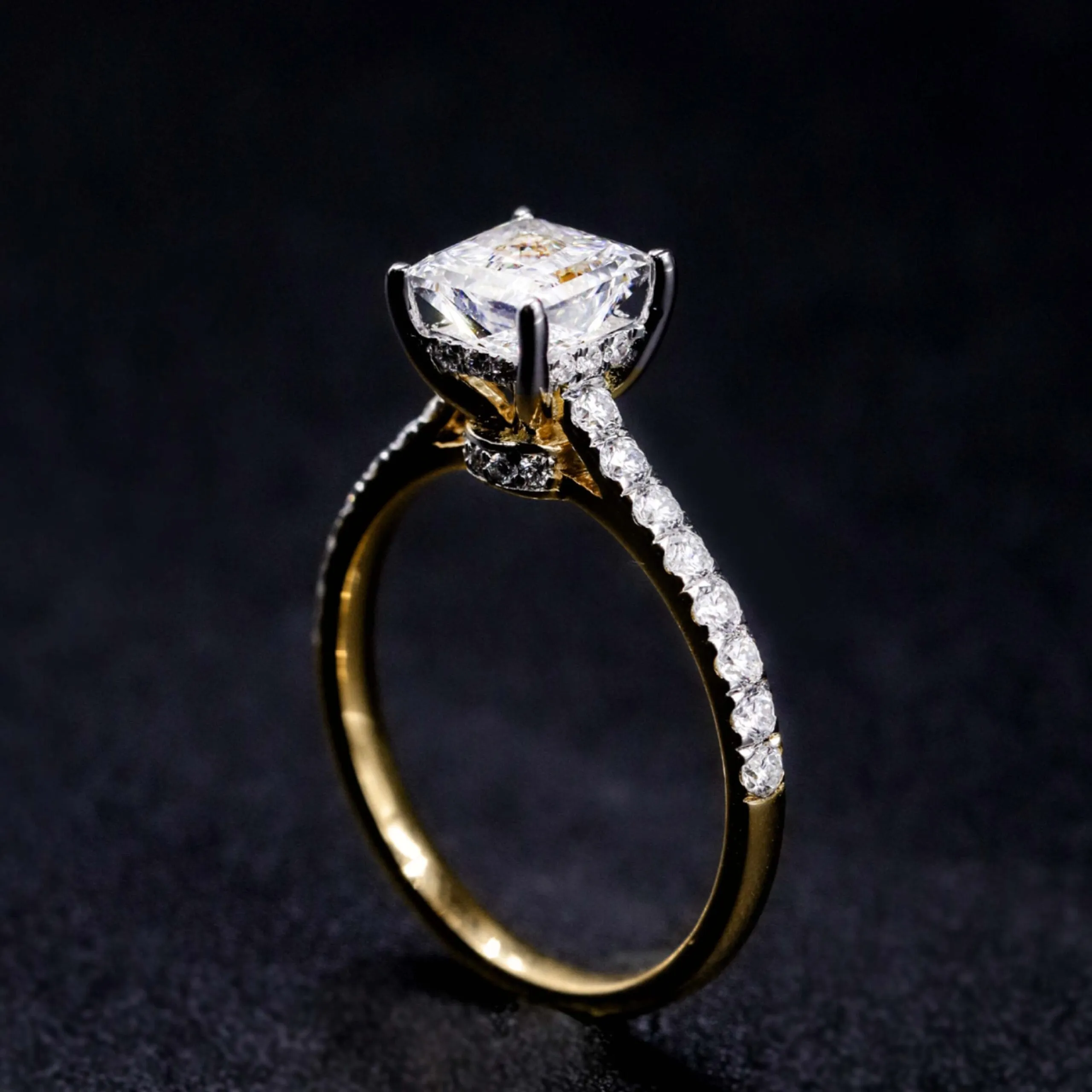 Princess Shape Solitaire With Double Hidden Halo Ring