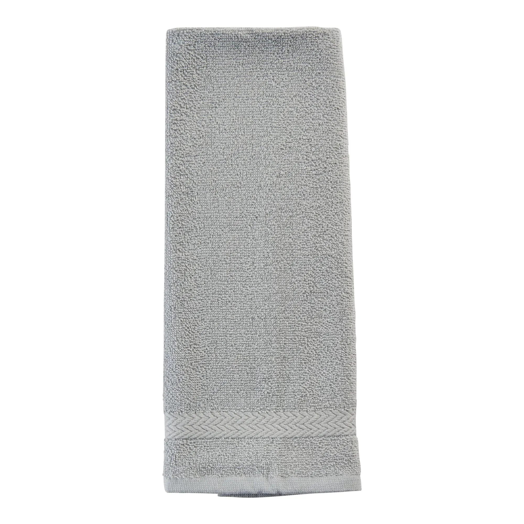 Regal Cotton Hand Towel with Chevron Stripe Trim, Grey, 28-in