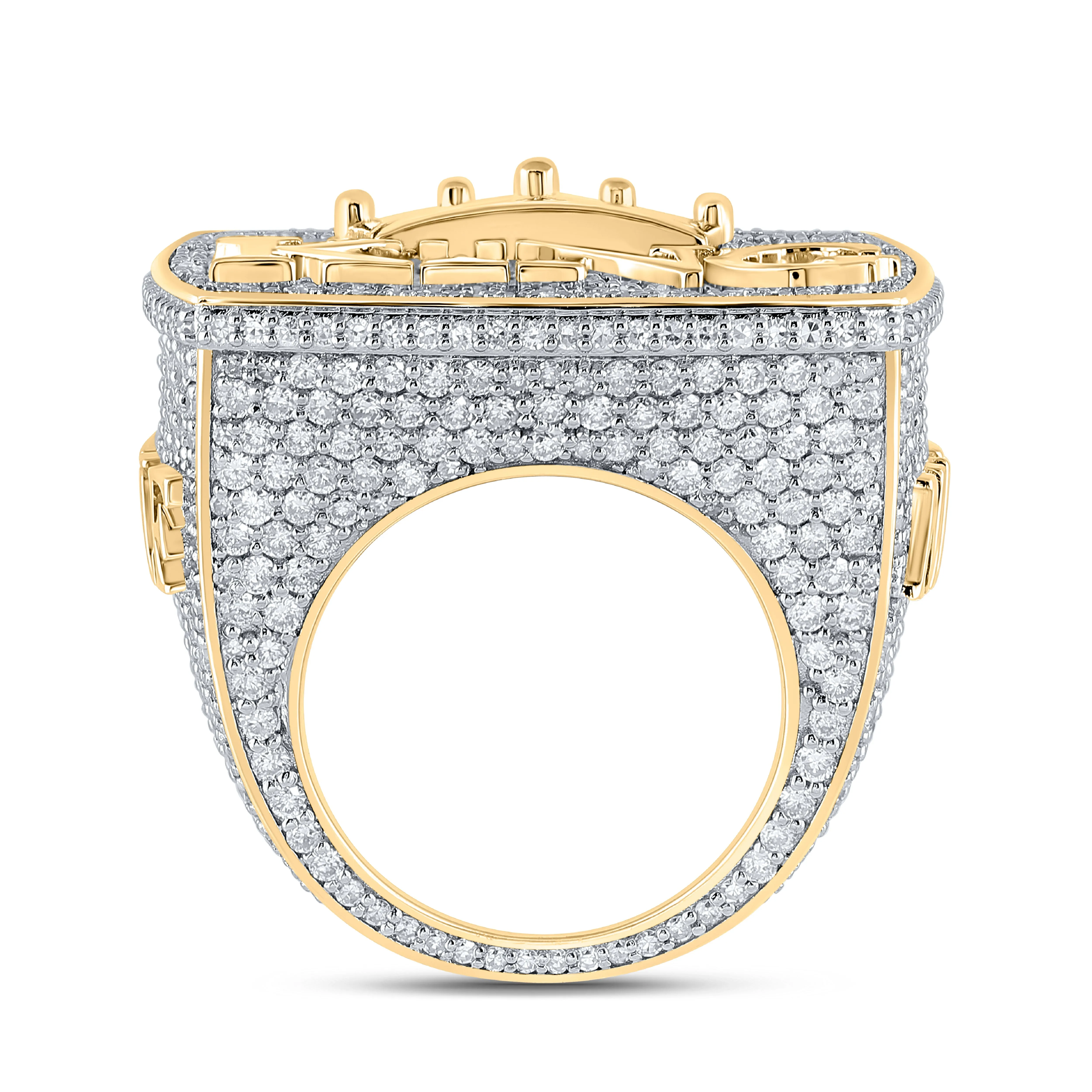 Regal Majesty: 10kt Yellow Gold Mens Round Diamond Crown Ring 10-1/2 Cttw