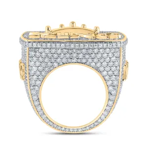 Regal Majesty: 10kt Yellow Gold Mens Round Diamond Crown Ring 10-1/2 Cttw