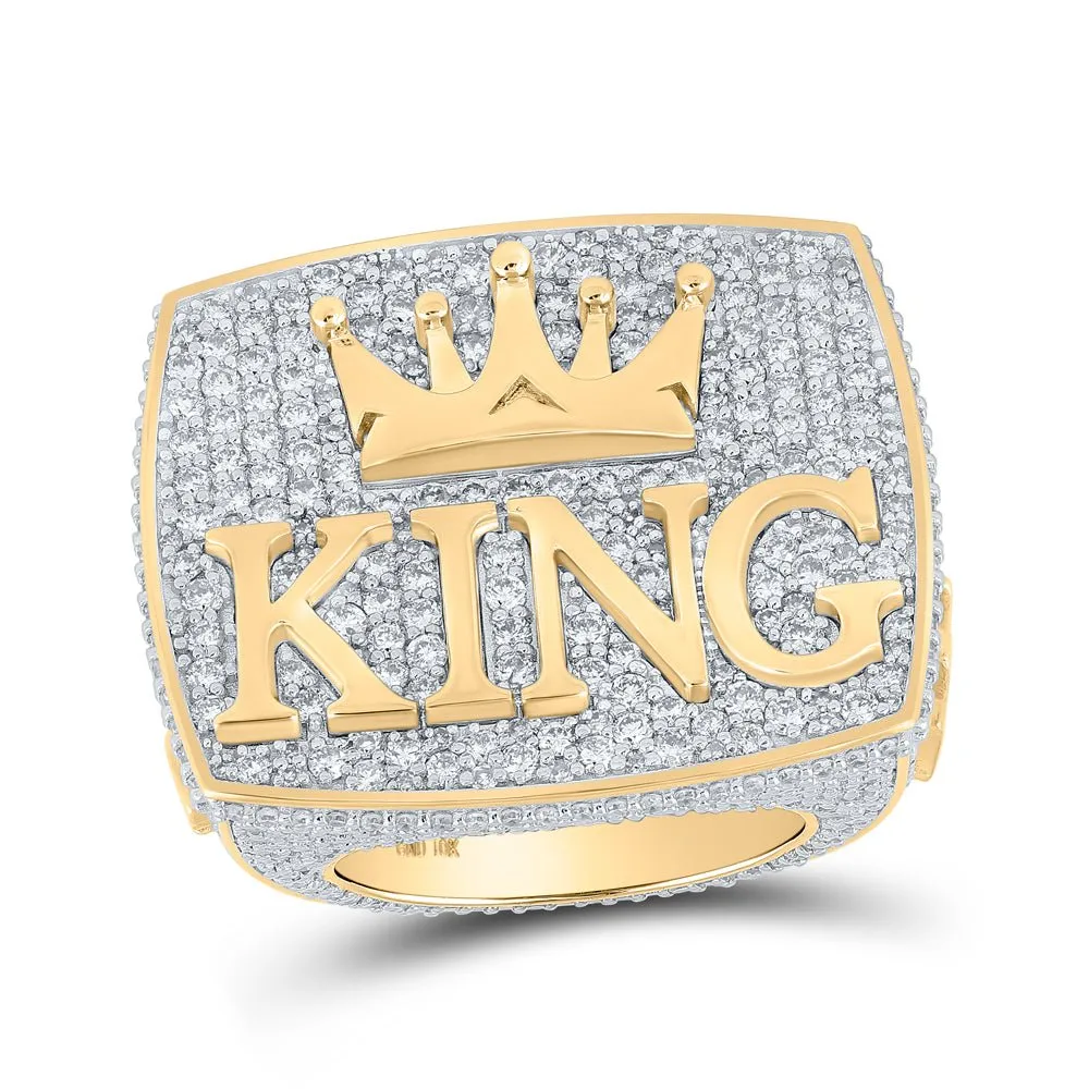 Regal Majesty: 10kt Yellow Gold Mens Round Diamond Crown Ring 10-1/2 Cttw