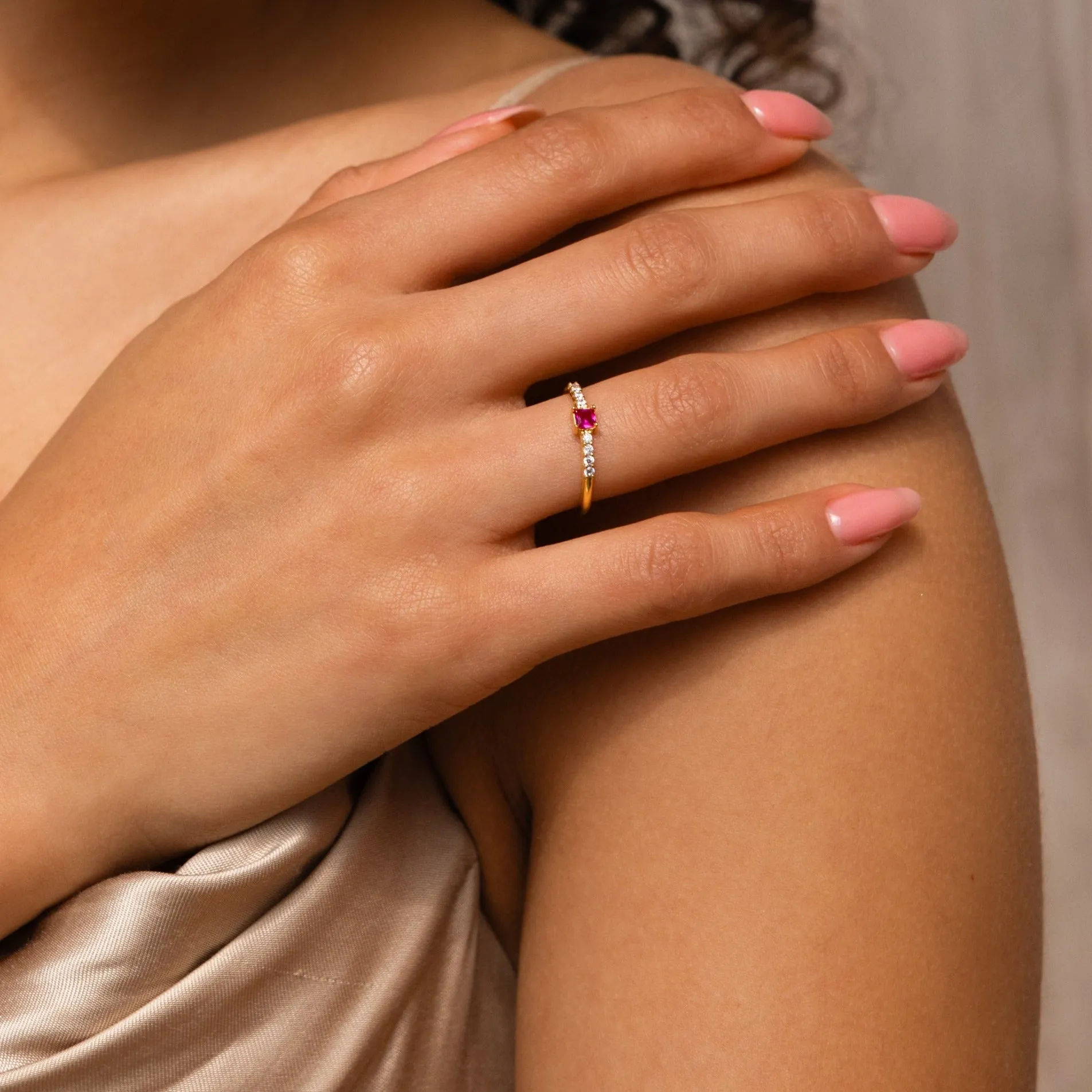 Regal Radiance: The Pave Princess Birthstone Ring