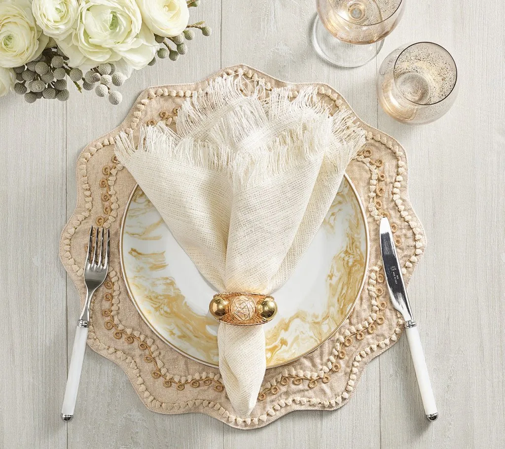 Regent Napkin Ring in Ivory & Gold, Set of 4