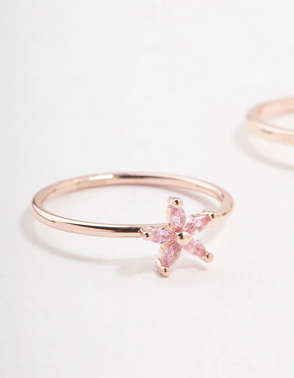 Rose Gold Plated Flower Vine Cubic Zirconia Rings 2-Pack