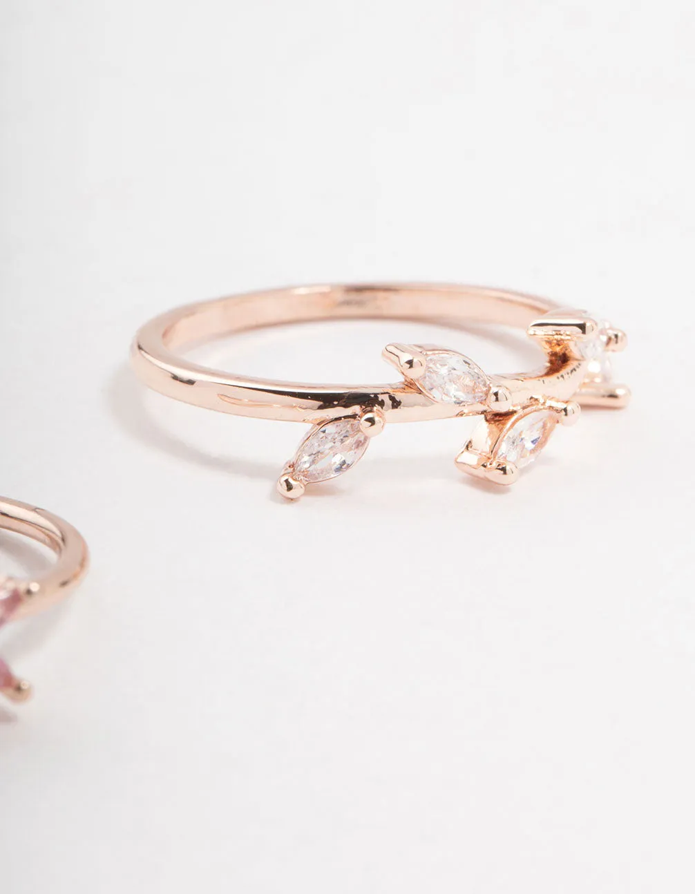 Rose Gold Plated Flower Vine Cubic Zirconia Rings 2-Pack