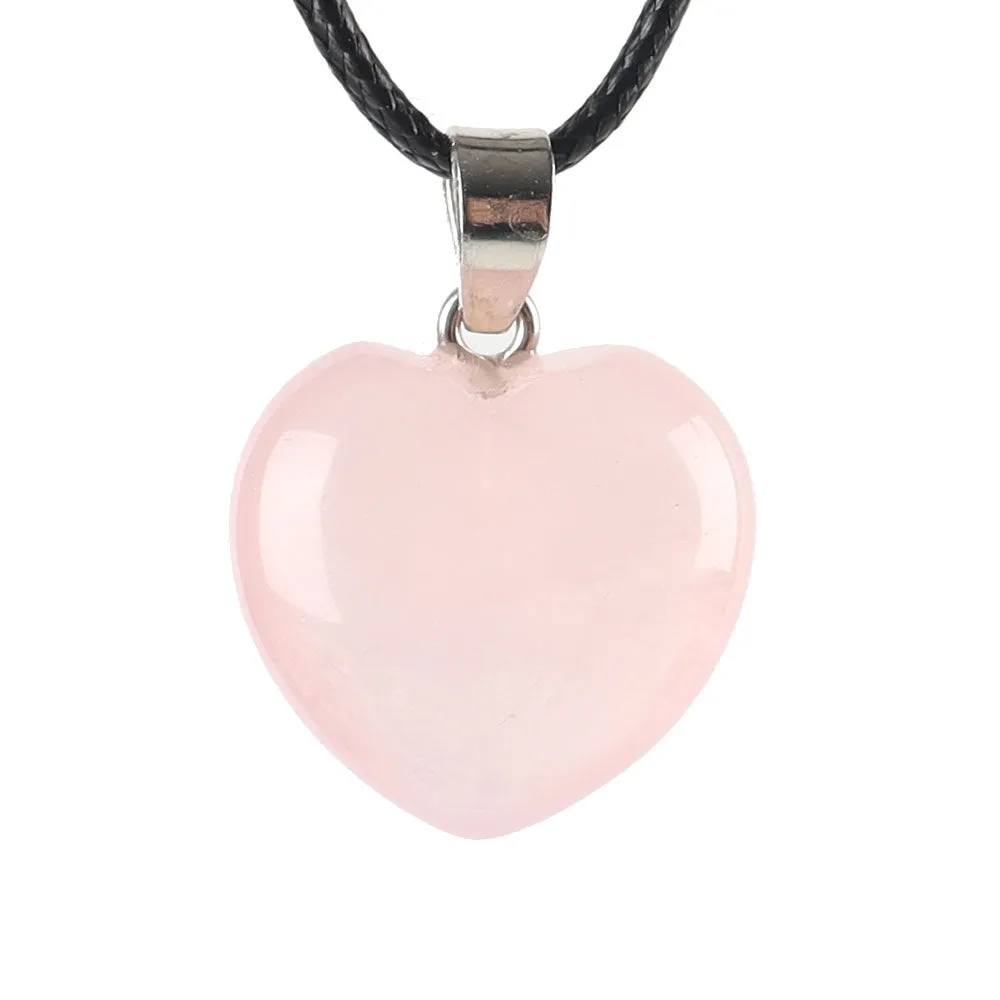 Rose Quartz Love Heart Shaped Gemstone Pendant
