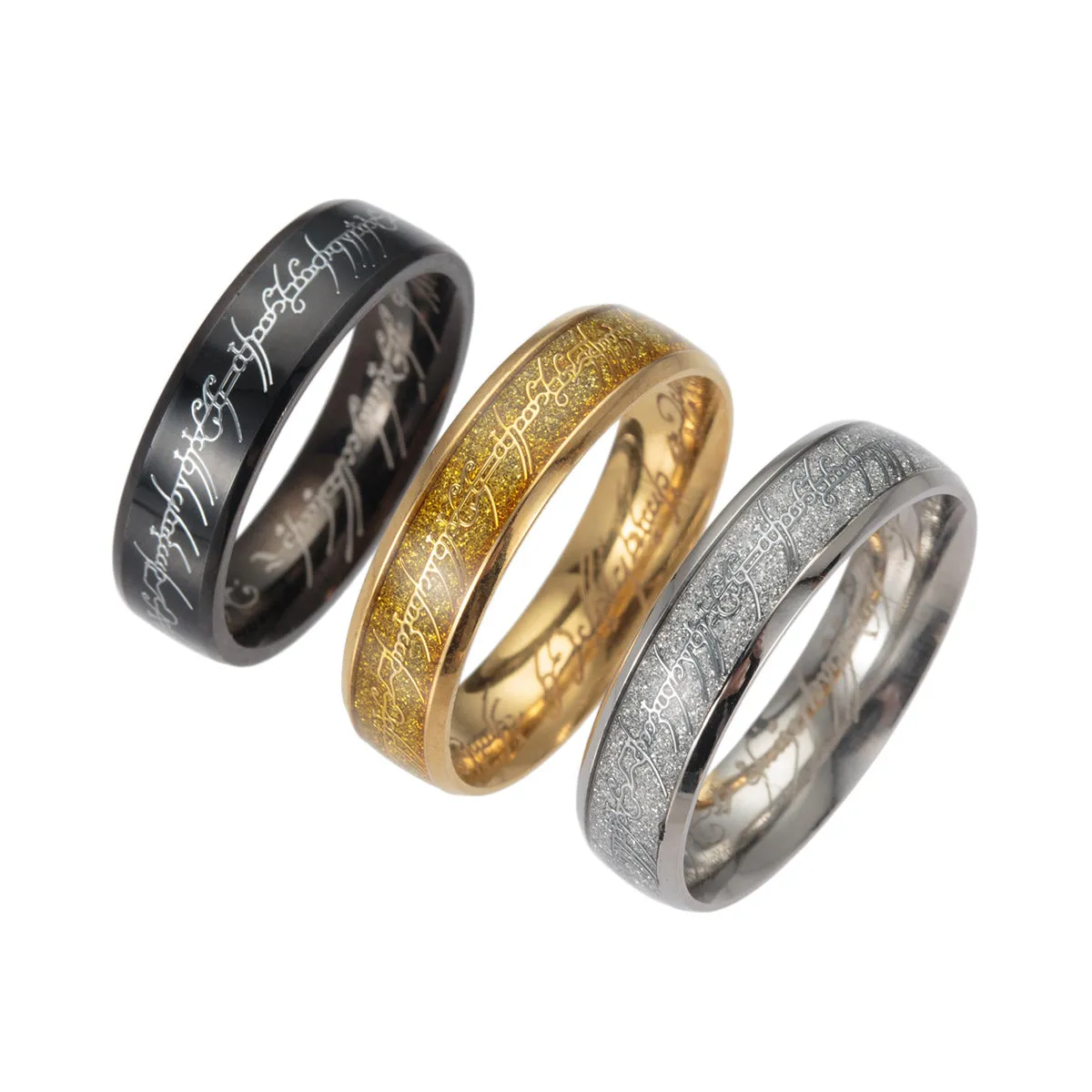 Royal Black and Gold Electroplated Titanium Steel Couple Ring Set