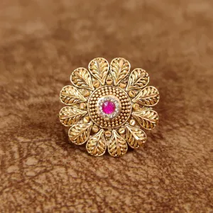 RUBY ANTIQUE GOLD LOOK ADJUSTABLE COCKTAIL RING