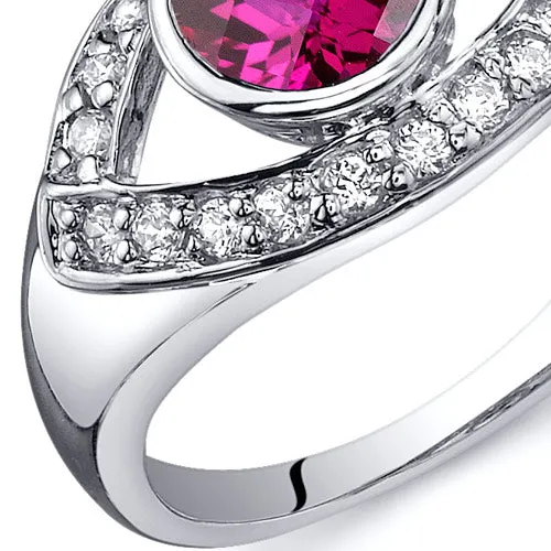 Ruby Round Cut Sterling Silver Ring Size 8