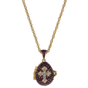 Sacred Elegance: 19-Crystal Cross Royal Egg Pendant on Purple Necklace, 20 Inches