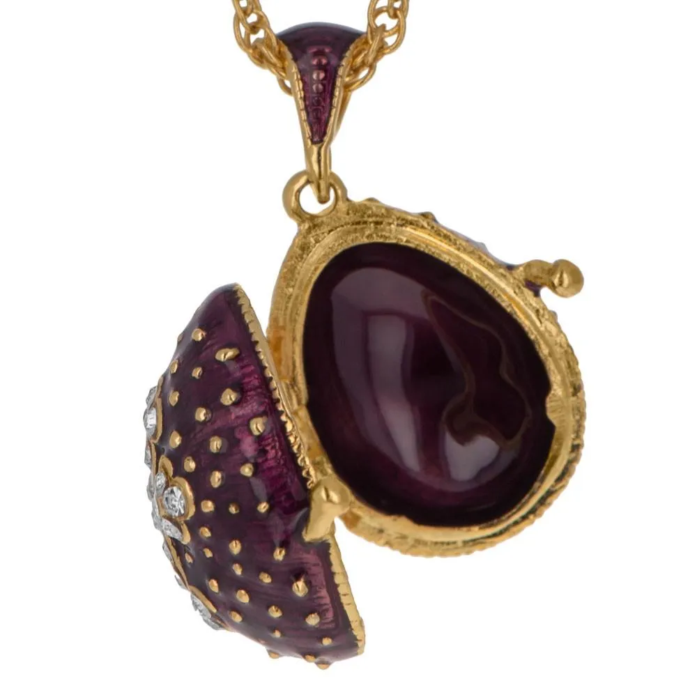 Sacred Elegance: 19-Crystal Cross Royal Egg Pendant on Purple Necklace, 20 Inches