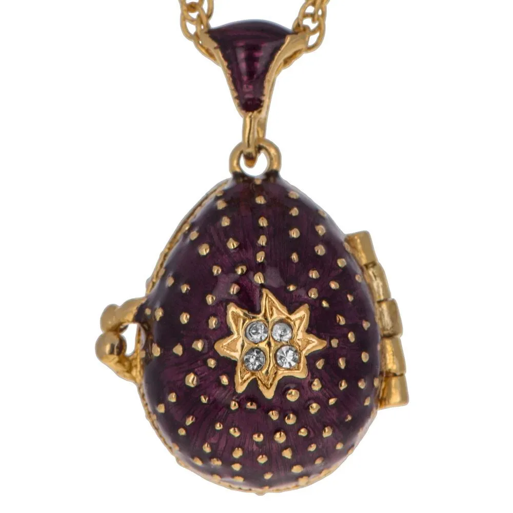 Sacred Elegance: 19-Crystal Cross Royal Egg Pendant on Purple Necklace, 20 Inches