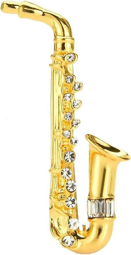 Saxophone Brooches Women Unisex Metal Rhinestone Instruments Music Lover Brooch