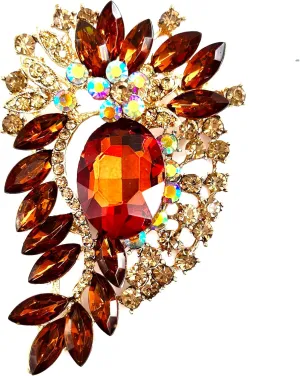 SELOVO Big Large Crystal Rhinestone Leaf Oval Statement Brooch Pin Jewelry Gold Tone