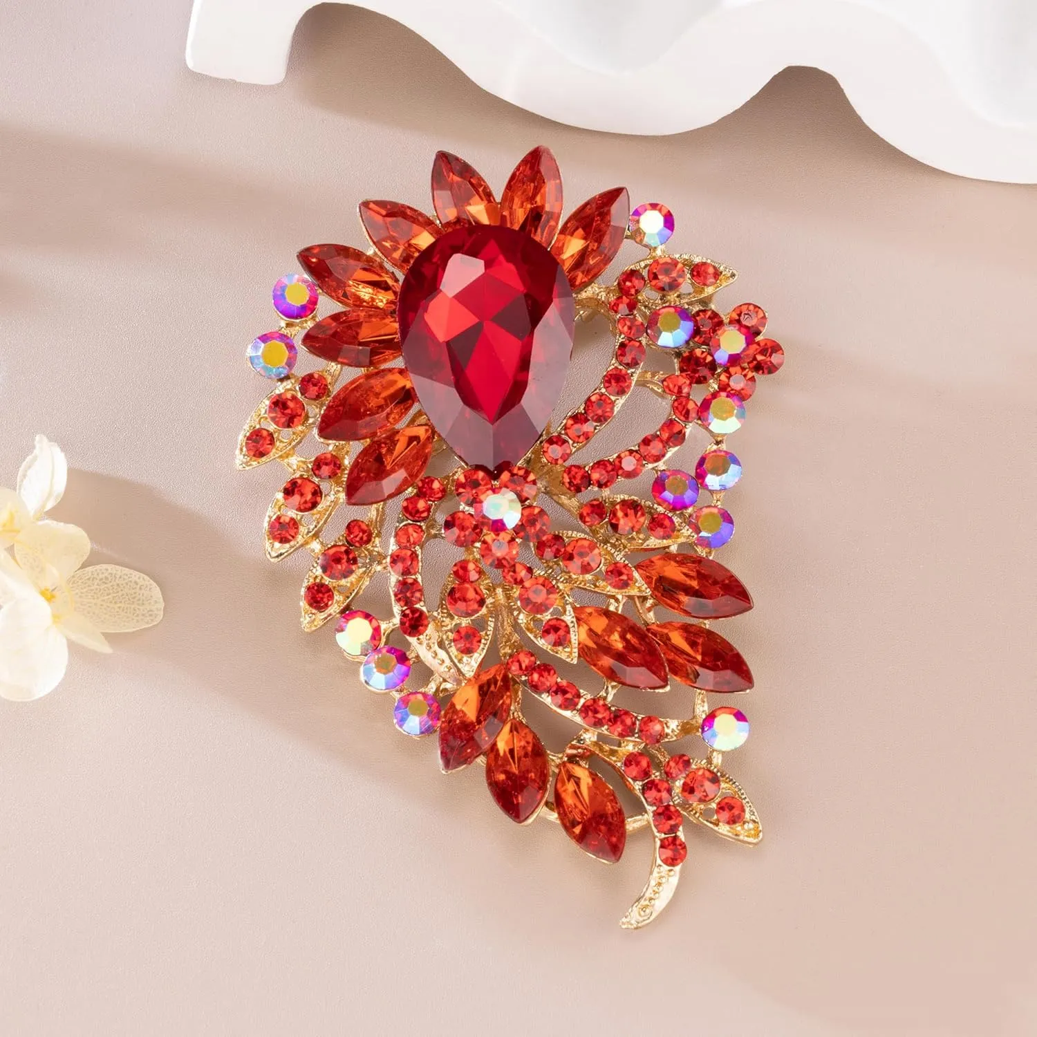 SELOVO Big Large Flower Statement Brooches Pins Scarf Decoration Gold Tone