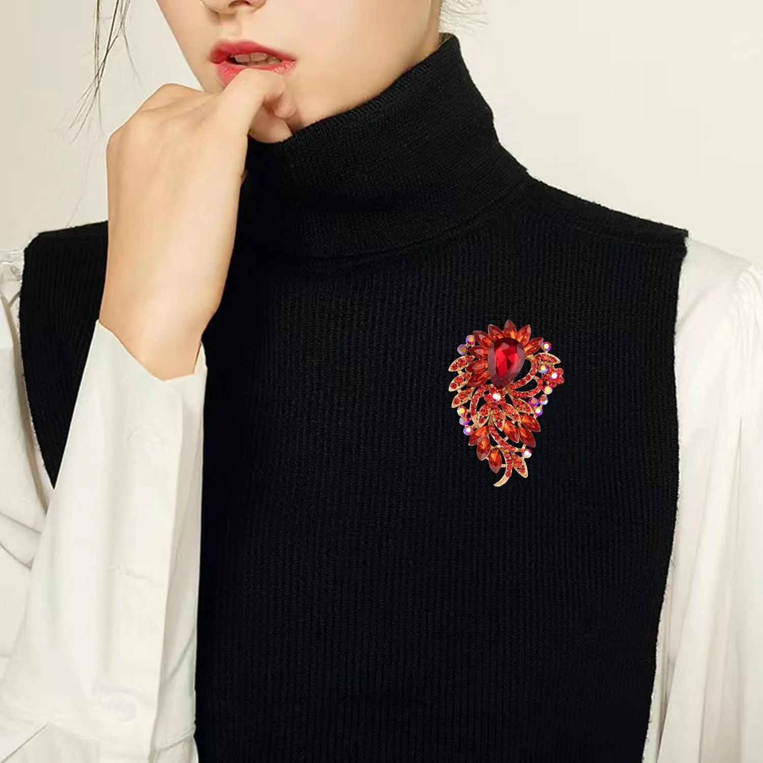 SELOVO Big Large Flower Statement Brooches Pins Scarf Decoration Gold Tone