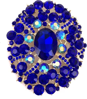 SELOVO Big Large Rhinestone Oval Glitter Brooch Pin Jewelry Accessory Gold Tone