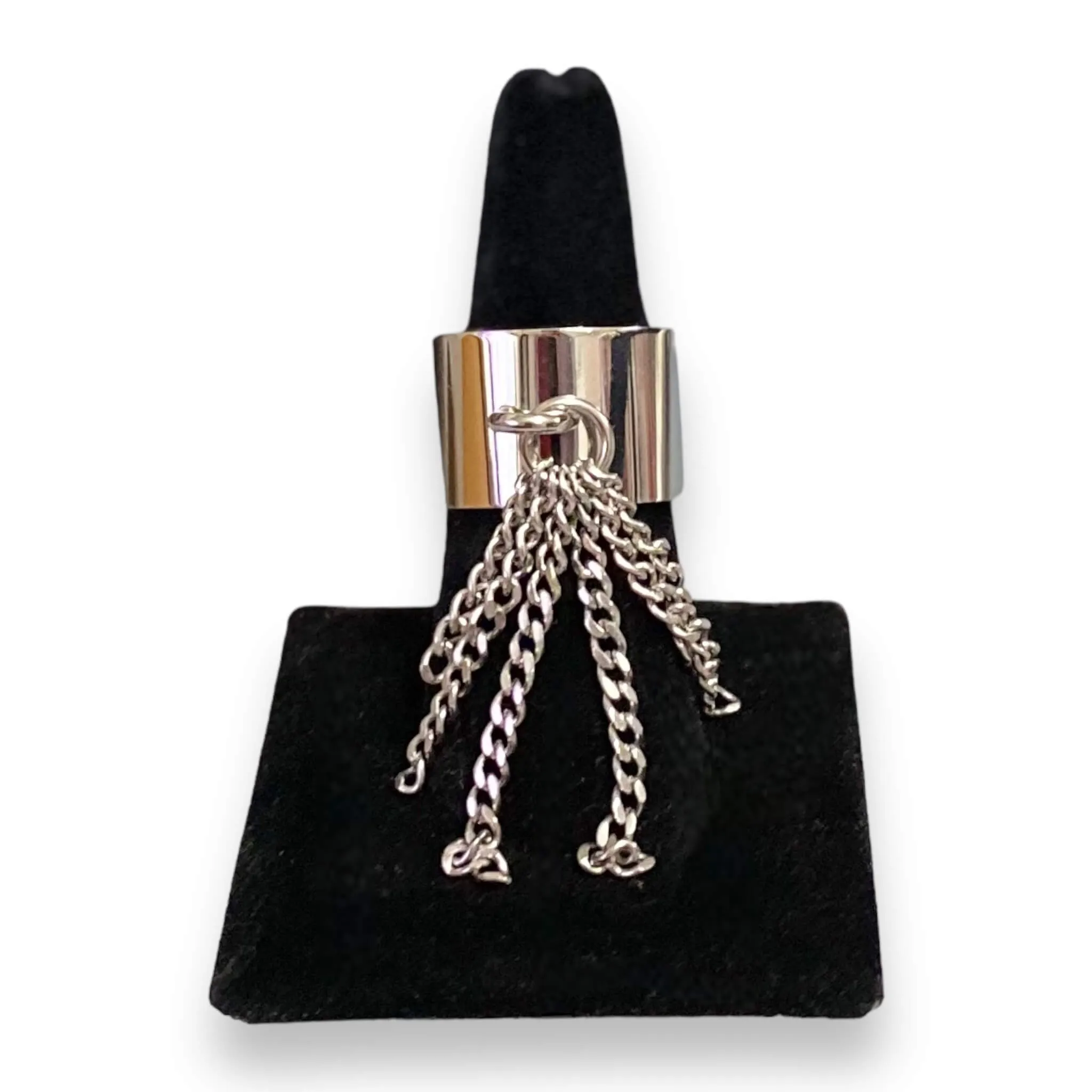Silver Tassel Wide Statement Ring