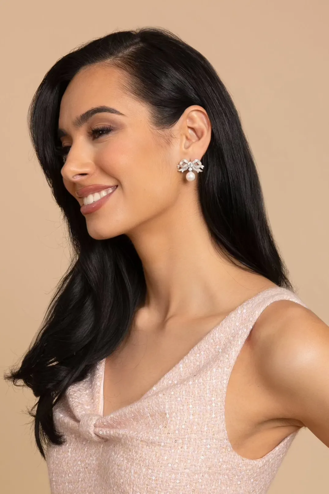 'Sissi' Bow and Pearl Drop Silver Earrings
