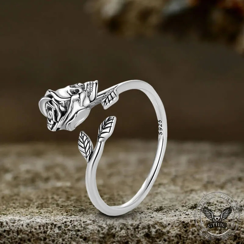 Skull Rose Sterling Silver Open Ring