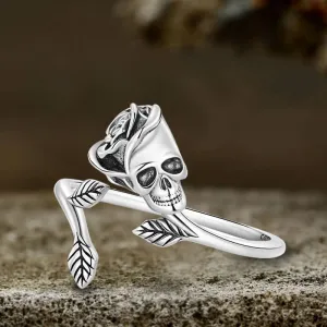 Skull Rose Sterling Silver Open Ring