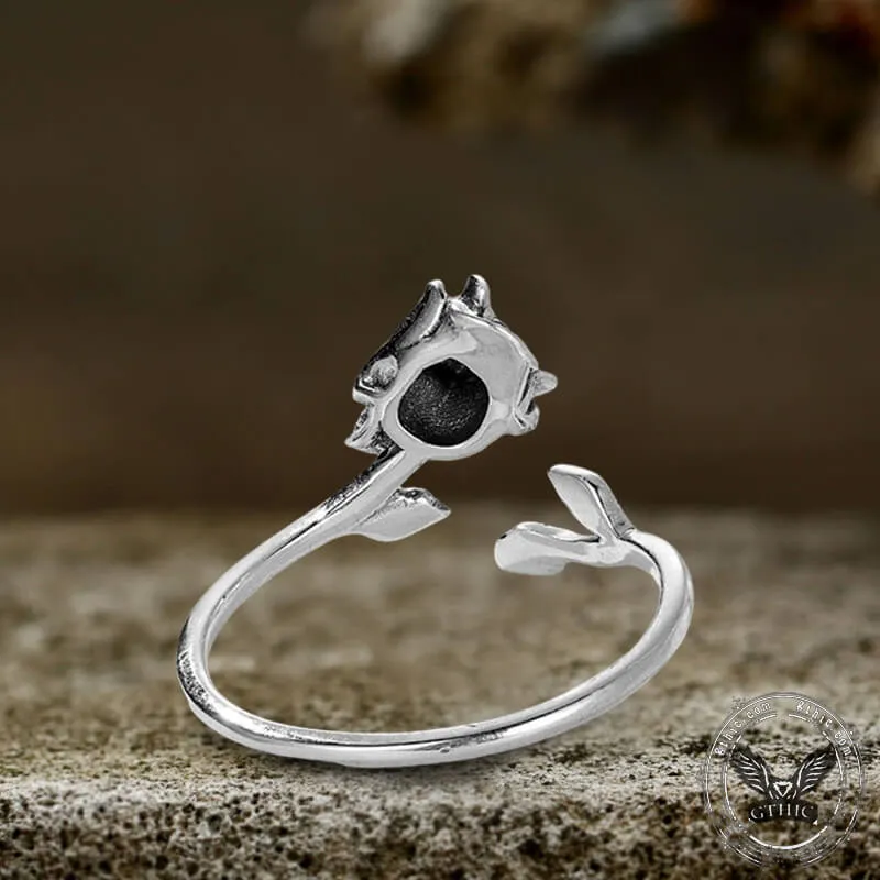 Skull Rose Sterling Silver Open Ring