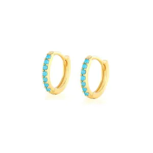 Small Hoop Sterling Silver Earrings plated in 18K Gold with Turquoise Stones