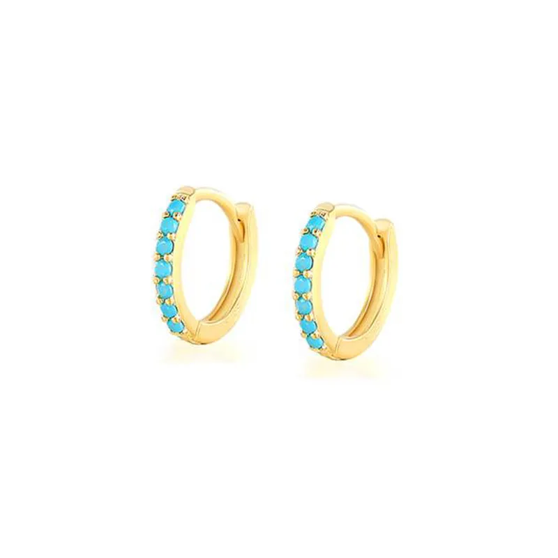 Small Hoop Sterling Silver Earrings plated in 18K Gold with Turquoise Stones