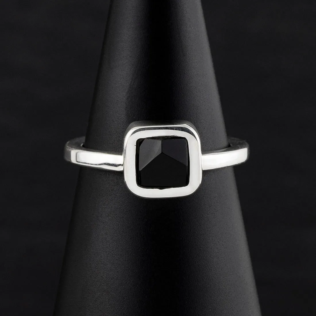 Small Square Silver and Black Onyx Ring