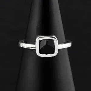 Small Square Silver and Black Onyx Ring