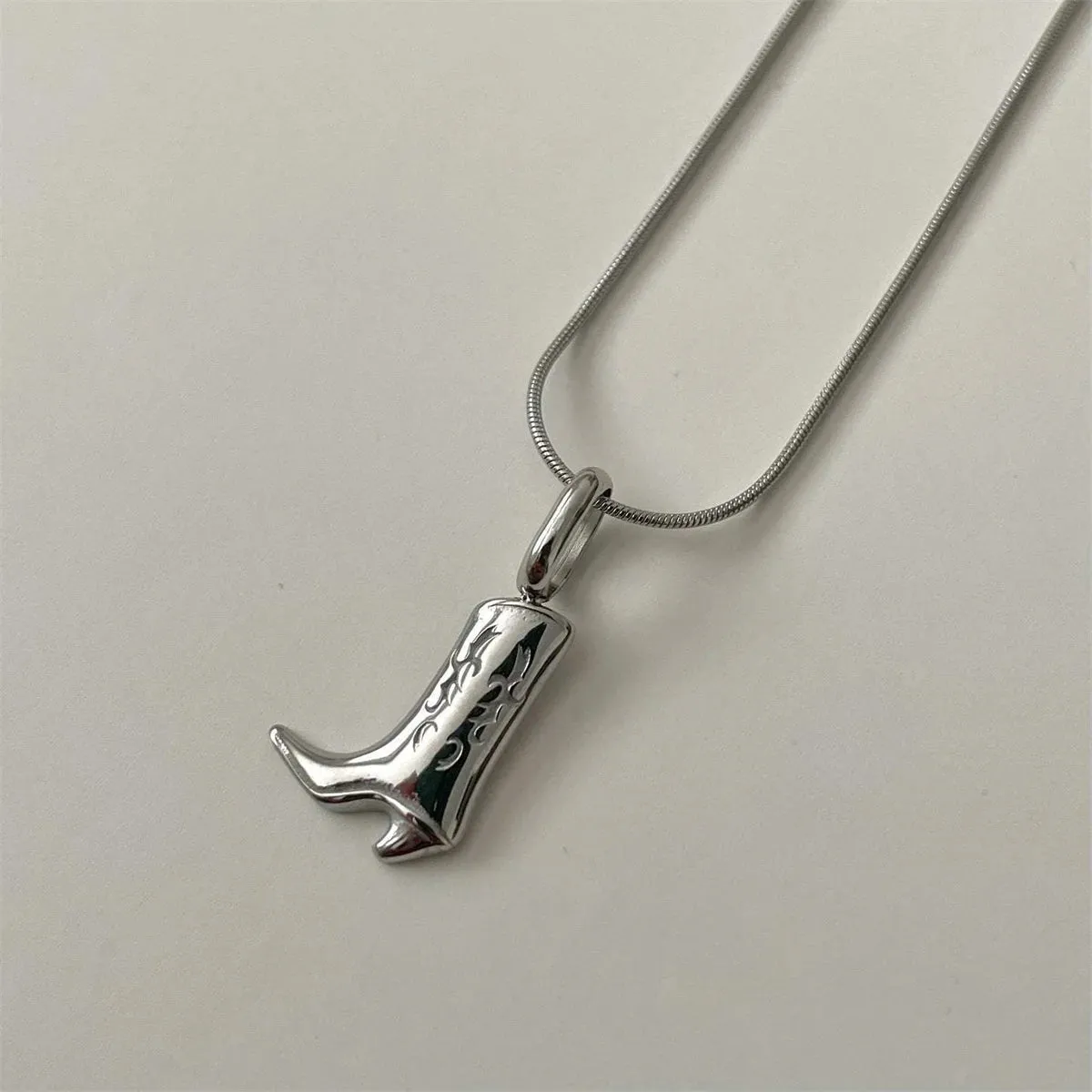 Stainless Steel Denim Boots Pendant Necklace Retro Style Jewelry