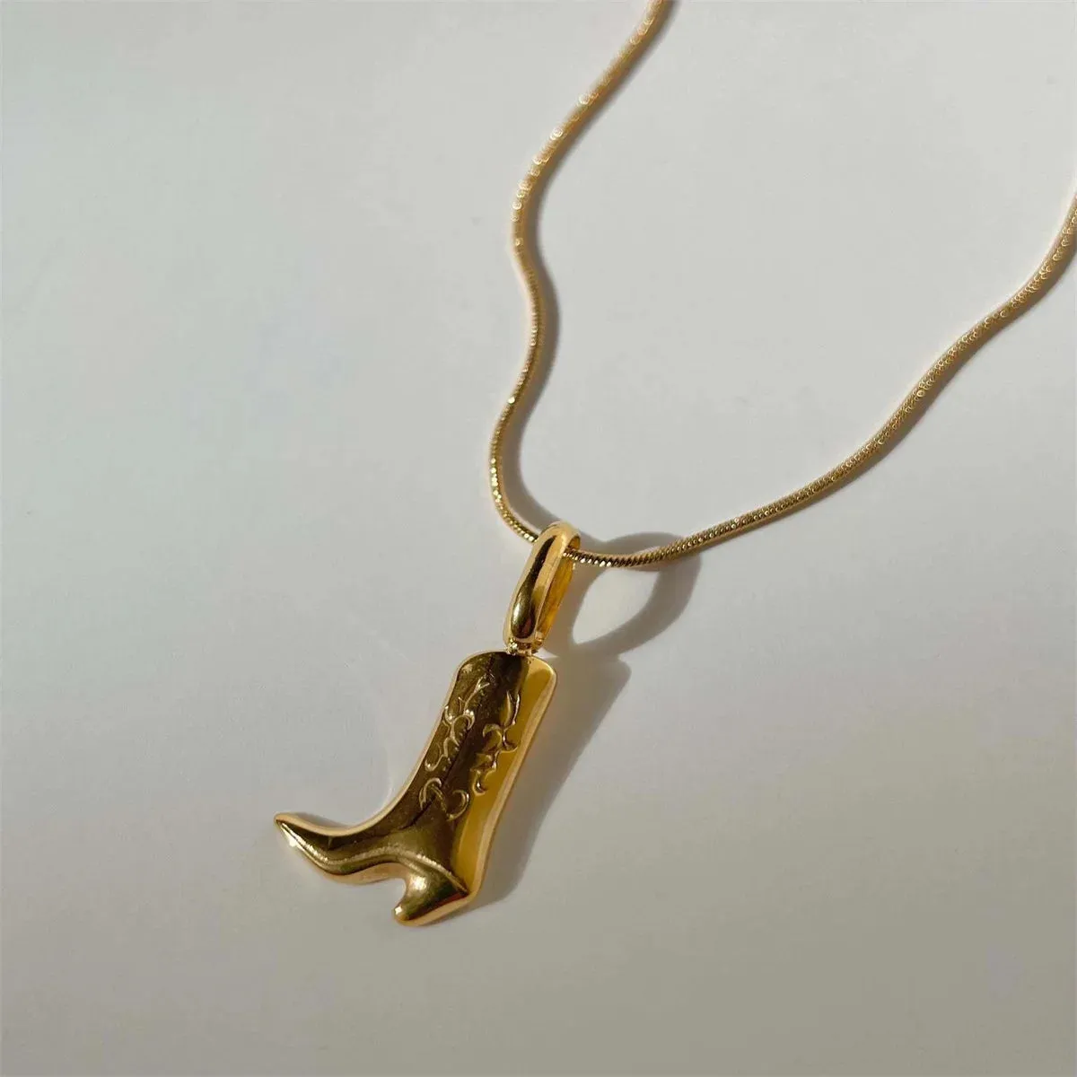 Stainless Steel Denim Boots Pendant Necklace Retro Style Jewelry
