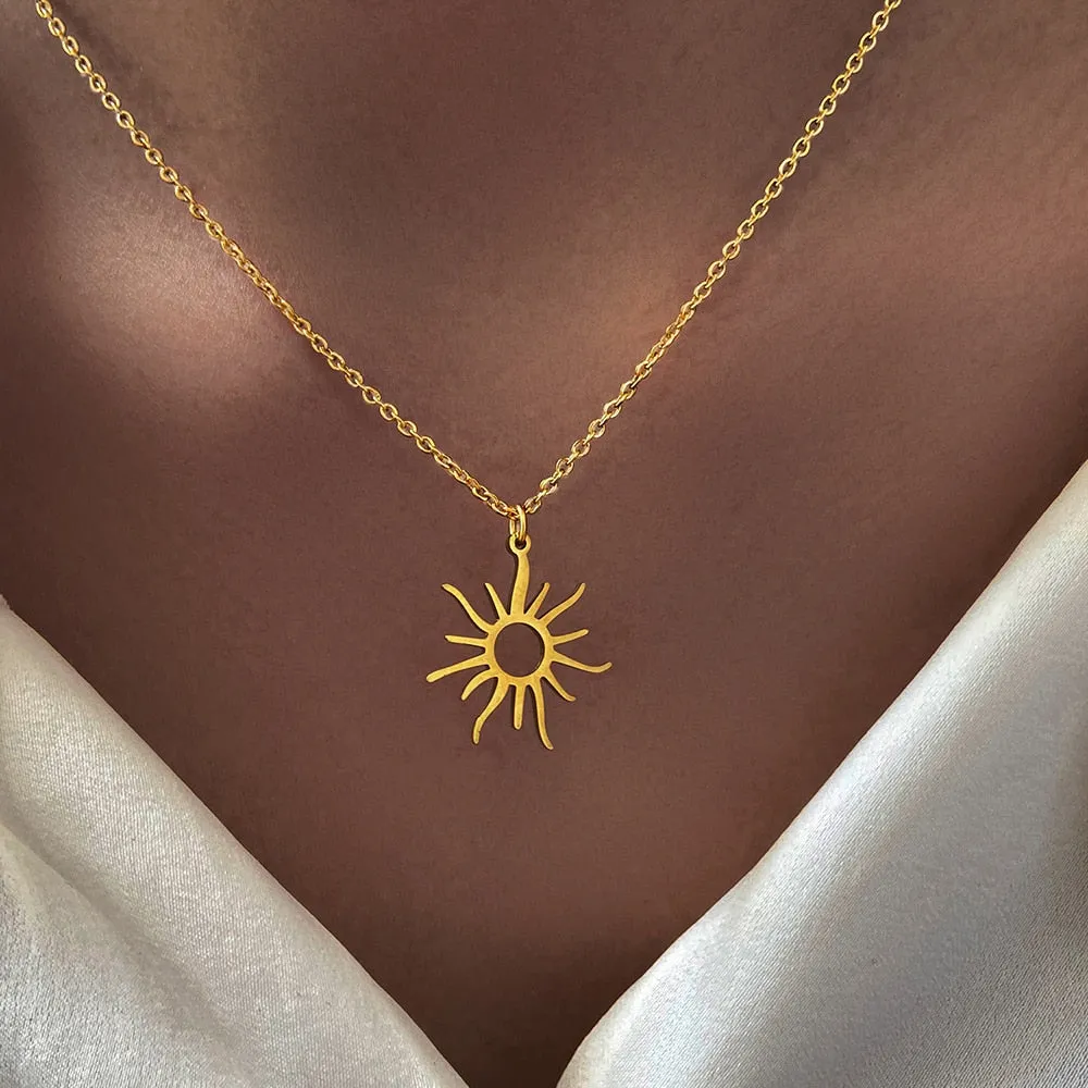 Stainless Steel Necklaces Exquisite Big Sun Style Pendant Collar Chain Fashion Necklace Women Men Jewelry