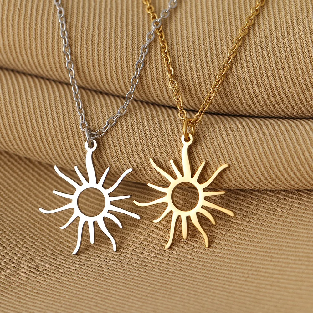 Stainless Steel Necklaces Exquisite Big Sun Style Pendant Collar Chain Fashion Necklace Women Men Jewelry