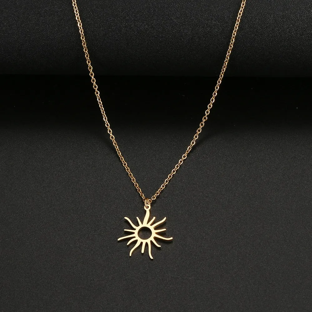 Stainless Steel Necklaces Exquisite Big Sun Style Pendant Collar Chain Fashion Necklace Women Men Jewelry